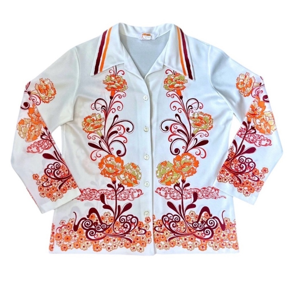 1960s Print Masters California Blouse Mod Button-Front Shirt Retro Psychedelic - Picture 9 of 9